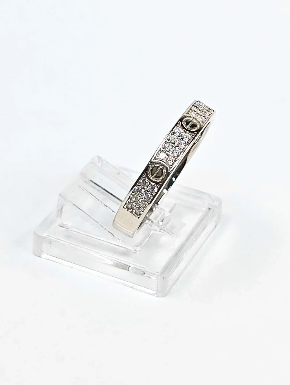 Cartier Insp. Love Ring #8  925 Sterling Silver CZ Rhodium Finish
